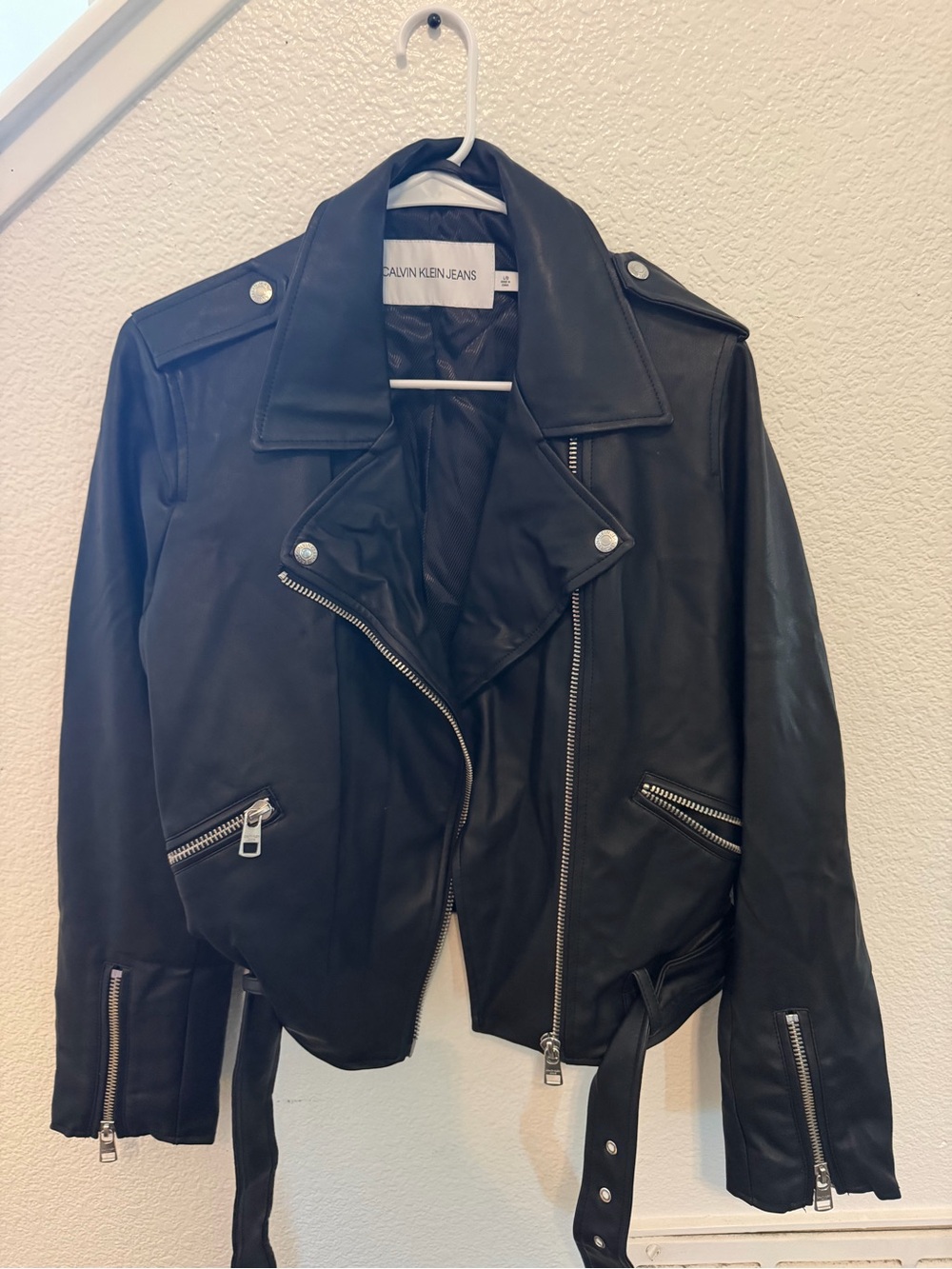 Calvin Klein Jeans Black Asymmetric Leather Moto Jacket